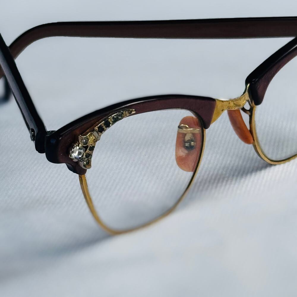 Vintage Artcraft 1/10 12K GF Rhinestone Browline Eyeglasses Frames 45-22 USA